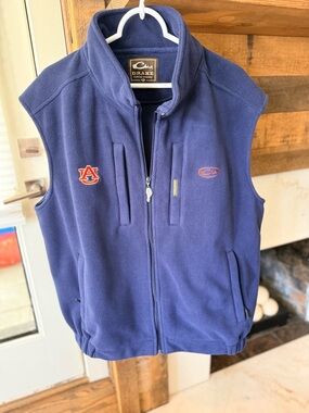 Drake wind stopper Navy Blue Fleece Vest with Orange Auburn Patch